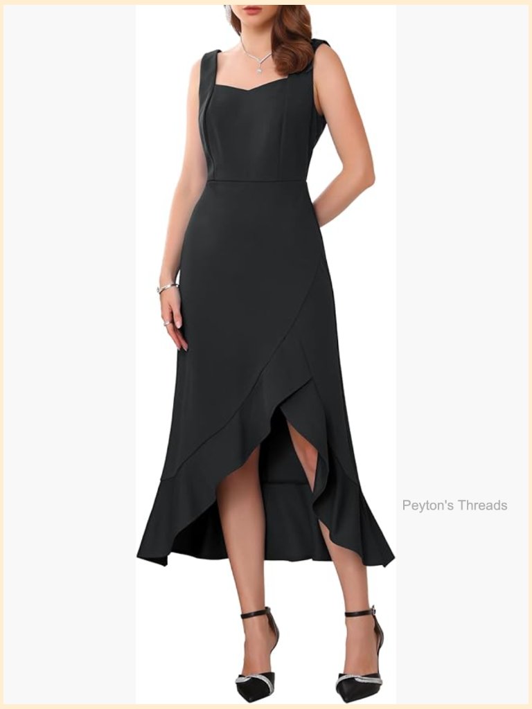 High Low Cocktail Dress Ruffles Split Hem Sleeveless Wedding Guest